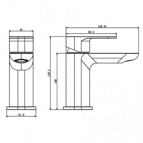 Technical drawing of a bathroom sink with dimensions