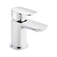 Chrome bathroom faucet on a white background