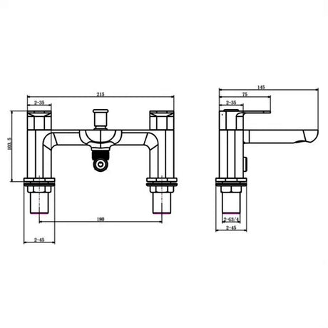 Technical drawing of a bathroom sink fixture with dimensions