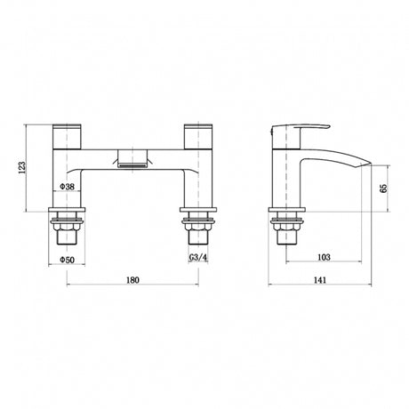 Technical drawing of a bathroom faucet and sink components with dimensions.