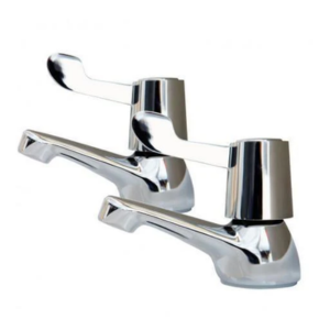 Chrome bathroom faucet on a white background