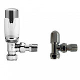 Kartell K-Therm Angled Thermostatic Radiator Valve & Lockshield Twin Pack - White