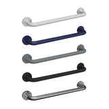 Five grab bars in different colors on a white background