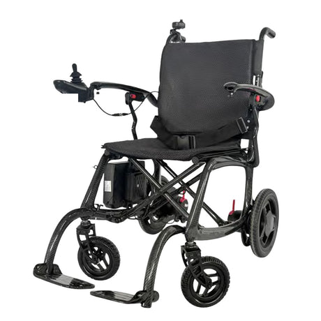 Black electric wheelchair on a white background
