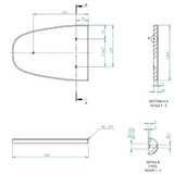 Technical drawing of a toilet plinth with dimensions and sections labeled