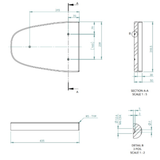 Technical drawing of a toilet plinth with dimensions and sections labeled