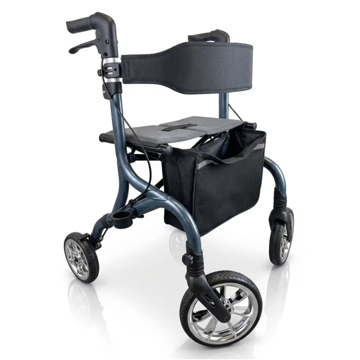 Dark grey rollator on white background