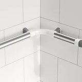 Corner shower bar mounted on a tiled shower wall