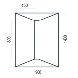 A simple line drawing of a rectangular shower deck with dimension labels around it: 450 at the top, 800 on the left, 1400 on the right, and 900 at the bottom, on a white background.