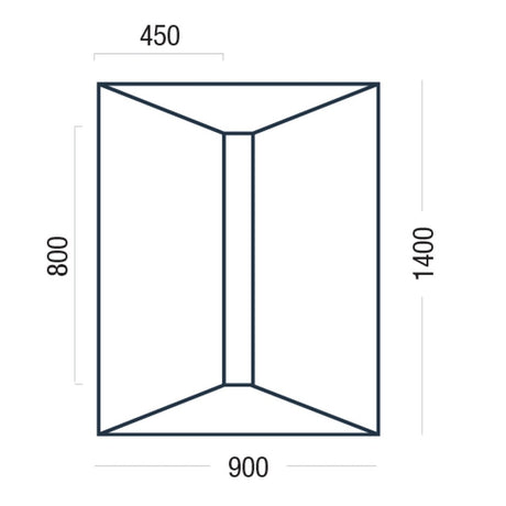 A simple line drawing of a rectangular shower deck with dimension labels around it: 450 at the top, 800 on the left, 1400 on the right, and 900 at the bottom, on a white background.