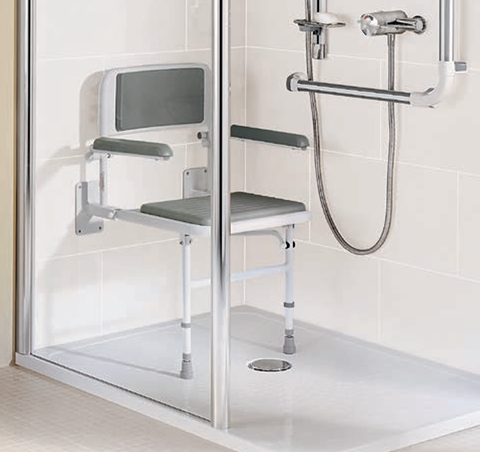 shower seat in modern shower setting