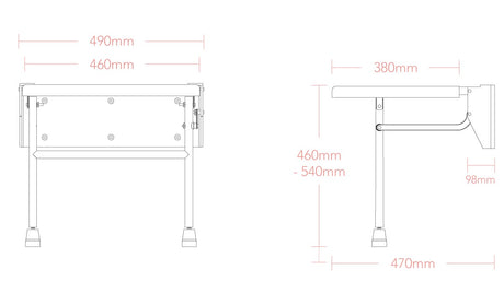 Technical drawing of a metal frame with dimensions labeled