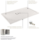 Key selling points of the Impey slimline shower tray, including strong construction to support 40 stone and slip resistance