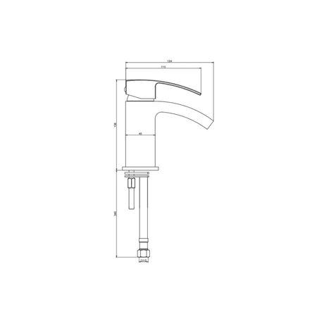 Technical drawing of a faucet on a white background