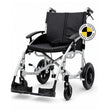 Black wheelchair with crash tested symbol on white background 