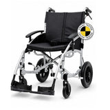 Black wheelchair with crash tested symbol on white background 