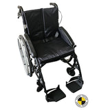 Black wheelchair and crash tested symbol on white background