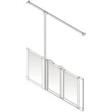 A white line-art technical diagram showing a half height shower screen with a top rail and three lower panels, isolated on a light gray background.
