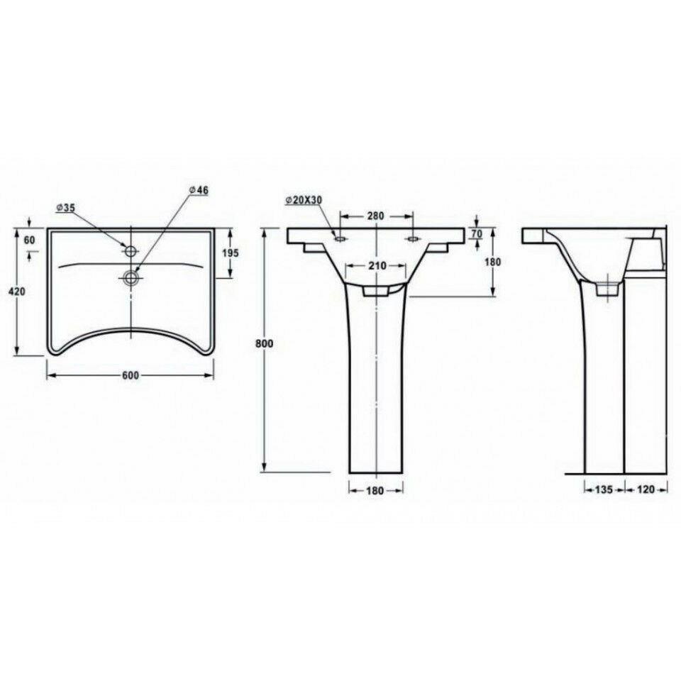 AKW Livensa Wash Basin with Full Pedestal Ergonoic Concave Design - Adaptation Supplies Ltd