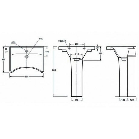 AKW Livensa Wash Basin with Full Pedestal Ergonoic Concave Design - Adaptation Supplies Ltd