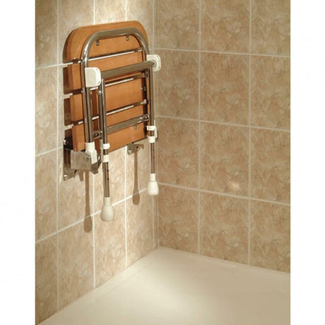 AKW Fold Up Wooden Slatted Shower Seat - Adaptation Supplies Ltd