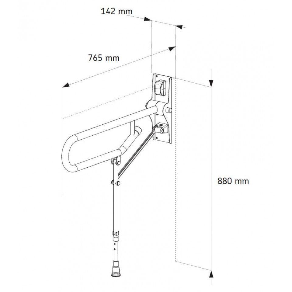 AKW Fold Up Bathroom Support Rail With Leg - Adaptation Supplies