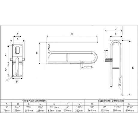 AKW Fold Up Bathroom Support Rail - White or Blue - Adaptation Supplies